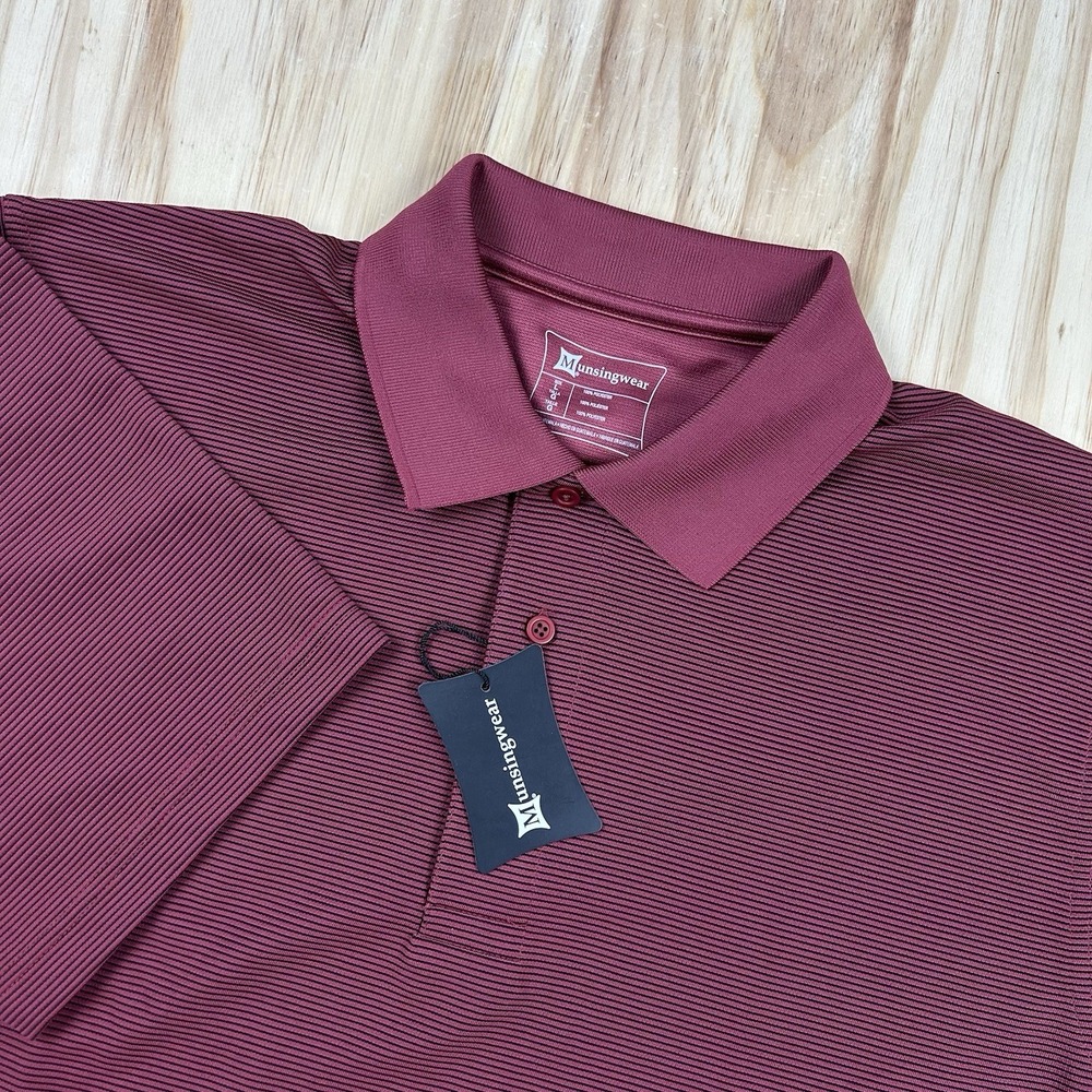 Munsingwear Men's Short Sleeve Polo Shirt Red Black Stripe Large NEW